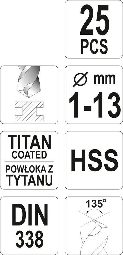 Yato metalo grąžtų rinkinys HSS-TiN 1-13mm YT-44676