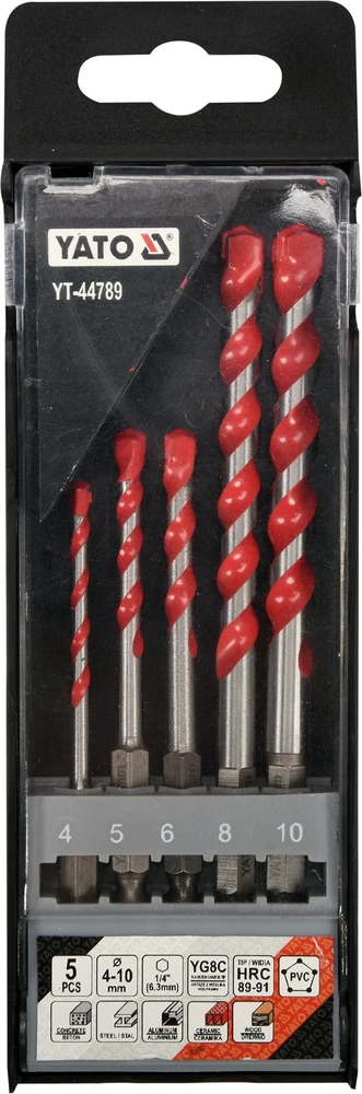 Grąžtas YATO grąžtai UNIWERSALNE HEX KPL. 5szt. 4-10mm