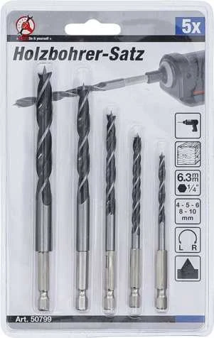 Grąžtas Bgs Technic Grąžtų medžiui rinkinys | 1/4" antgalis | 6 - 14 mm | 5 vnt. (50799)
