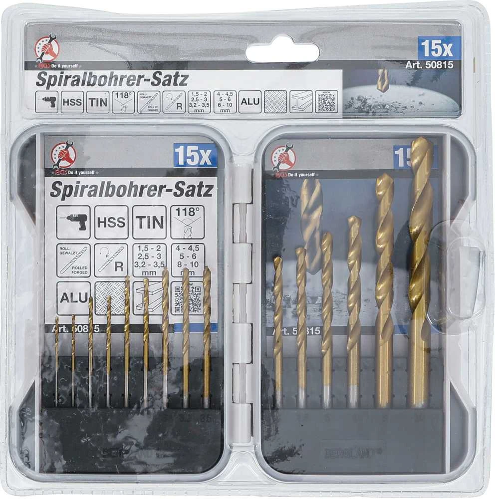 Grąžtas Bgs Technic Grąžtų rinkinys | HSS | titano nitridas | 1.5 - 10 mm | 15 vnt. (50815)