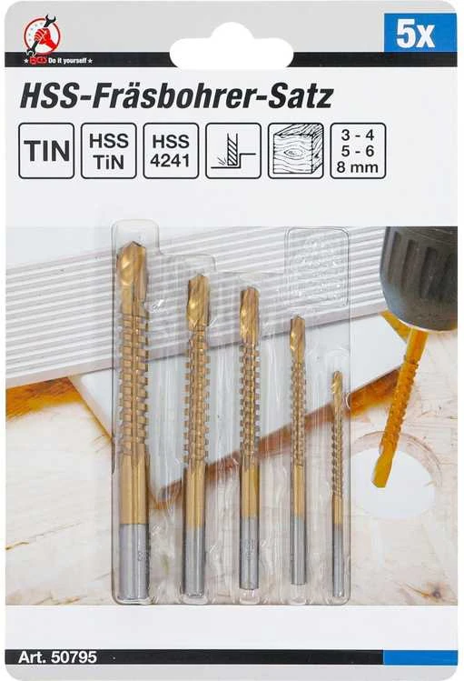 Bgs Technic HSS frezavimo gręžimo rinkinys | titano danga | 3 - 8 mm | 5 vnt. (50795)