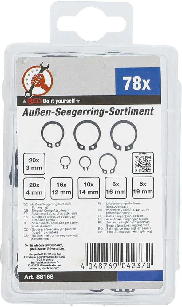 Bgs Technic Išorinių žiedų asortimentas | Ø 3 - 19 mm | 78 vnt. (88168)