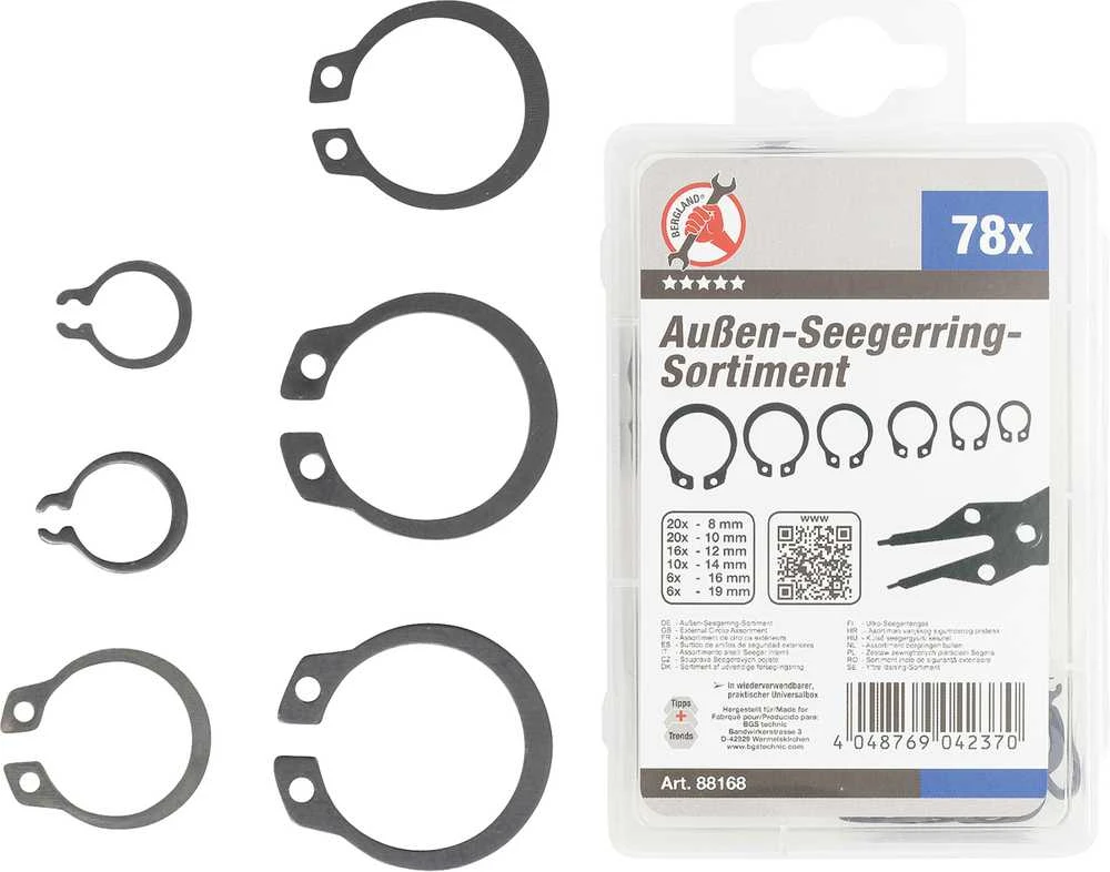 Bgs Technic Išorinių žiedų asortimentas | Ø 3 - 19 mm | 78 vnt. (88168)