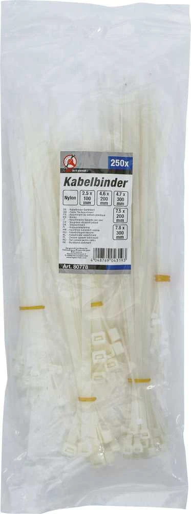 Bgs Technic Kabelių dirželių asortimentas | balti | 100 x 300 mm | 250 vnt. (80778)