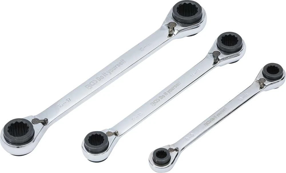 Bgs Technic Kilpinių terkšlinių raktų rinkinys | su reversu | 4 viename | 8 x 9 - 18 x 19 mm (6837)