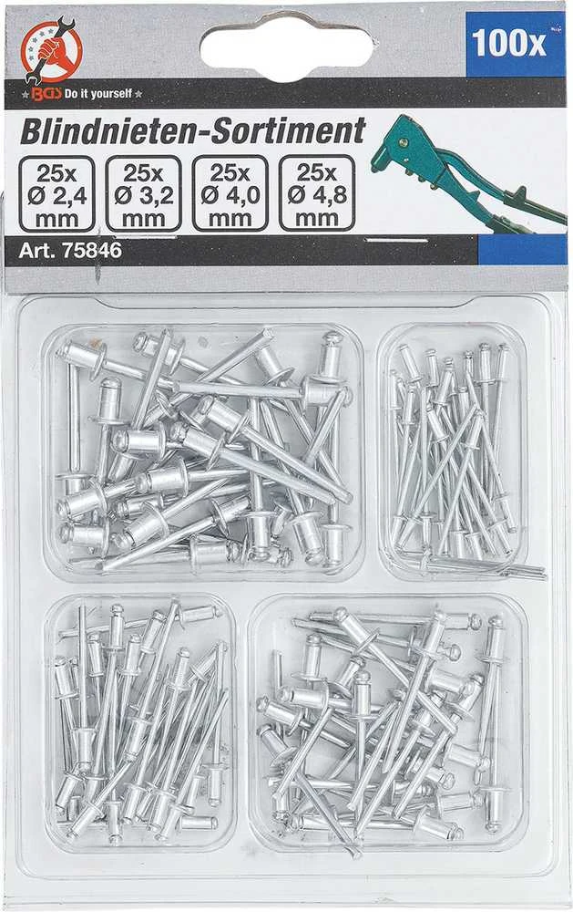 Bgs Technic Kniedžių asortimentas | Ø 2.4 - 4.8 mm | 100 vnt. (75846)