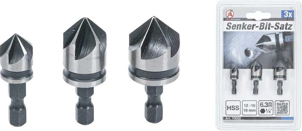 Bgs Technic Kūginių grąžtų/frezų rinkinys | HSS | 6.3 mm (1/4") | 12 - 16 - 19 mm | 3 vnt. (70052)