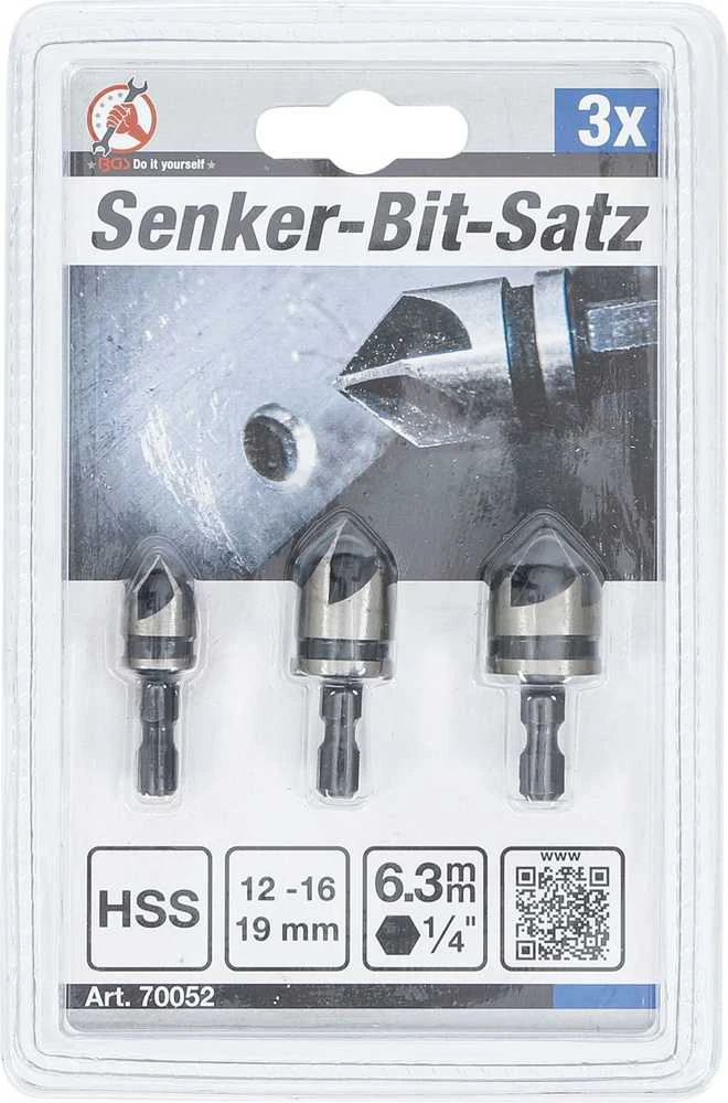 Bgs Technic Kūginių grąžtų/frezų rinkinys | HSS | 6.3 mm (1/4") | 12 - 16 - 19 mm | 3 vnt. (70052)