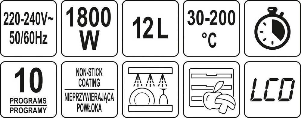 Lund Toya Sa Poland Daugiafunkcinė orkaitė / gruzdintuvė / fritiūrinė | 12 litrų | 1800W (67590)