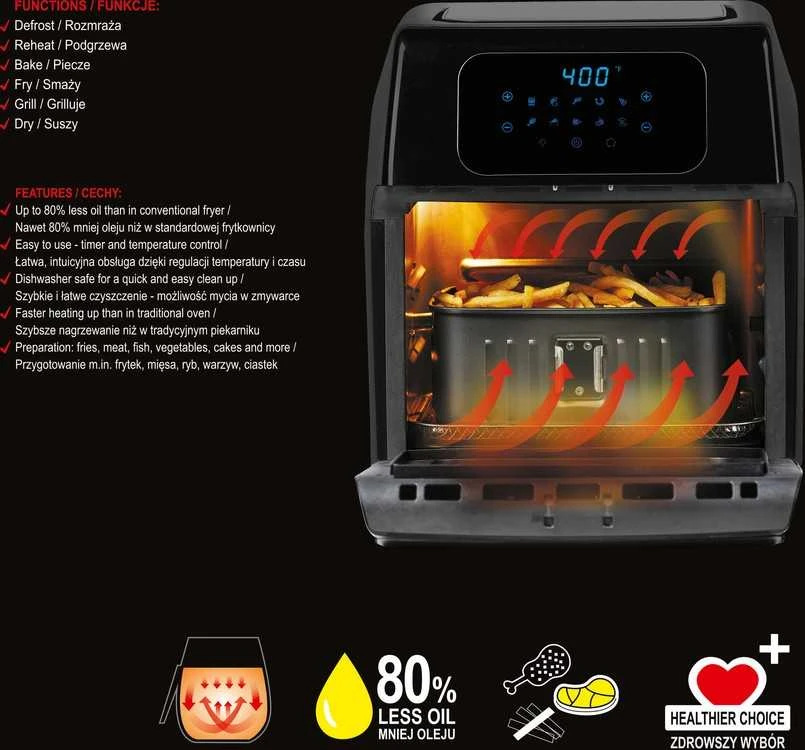 Lund Toya Sa Poland Daugiafunkcinė orkaitė / gruzdintuvė / fritiūrinė | 12 litrų | 1800W (67590)