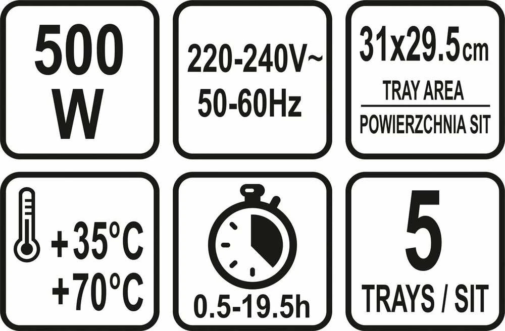 LUND Elektrinė vaisių ir daržovių džiovyklė, 420-500 W |  5 sieteliai | su laikmačiu