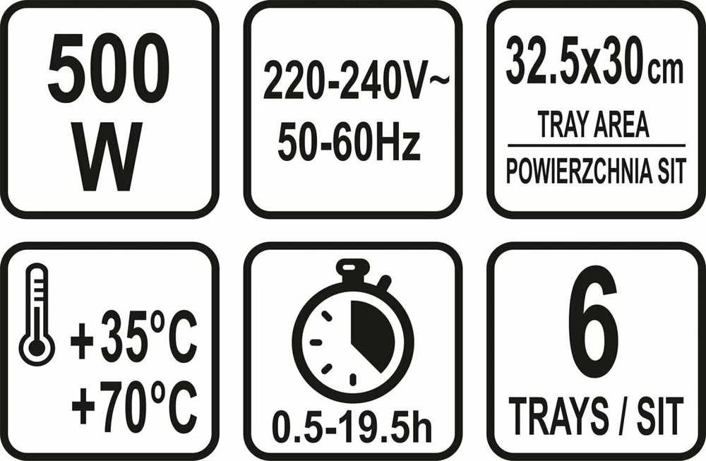 Toya Sa Poland Maisto džiovintuvas | 6 sieteliai | 420-500W (68272)