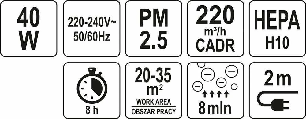 Toya Sa Poland LUND ORO VALYTUVAS 40W 220M3 / H HEPA 4 ŽINGSNIŲ VALYMAS