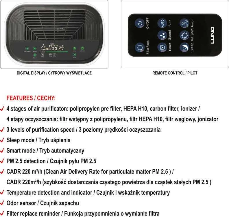 LUND ORO VALYTUVAS 40W 220M3 / H HEPA 4 ŽINGSNIŲ VALYMAS