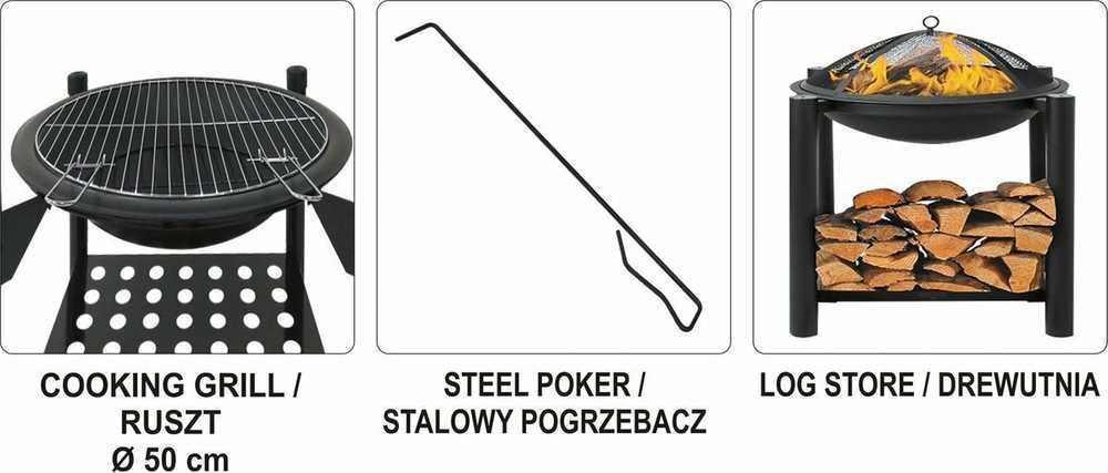 Lund Toya Sa Poland Plieninė krosnelė su grotelėmis | malkų dėžė | Ø50 cm (99713)