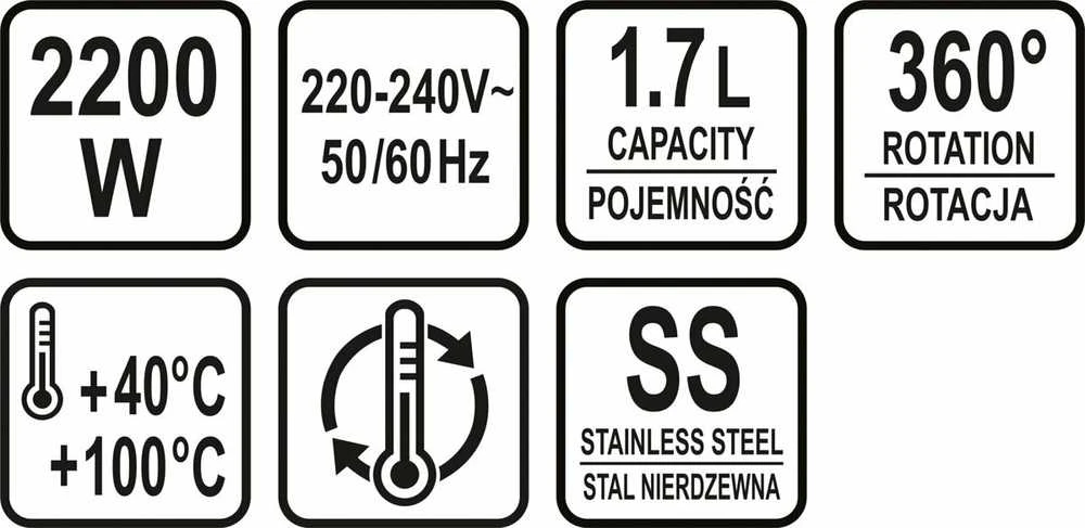 Stiklinis arbatinukas - virdulys LUND, su temperatūros kontrole, LED apšvietimu, 1.7L