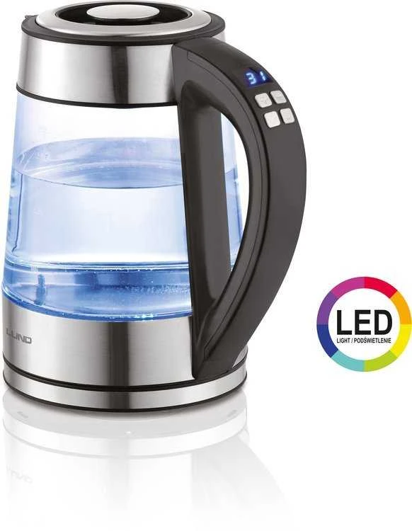 Stiklinis arbatinukas - virdulys LUND, su temperatūros kontrole, LED apšvietimu, 1.7L