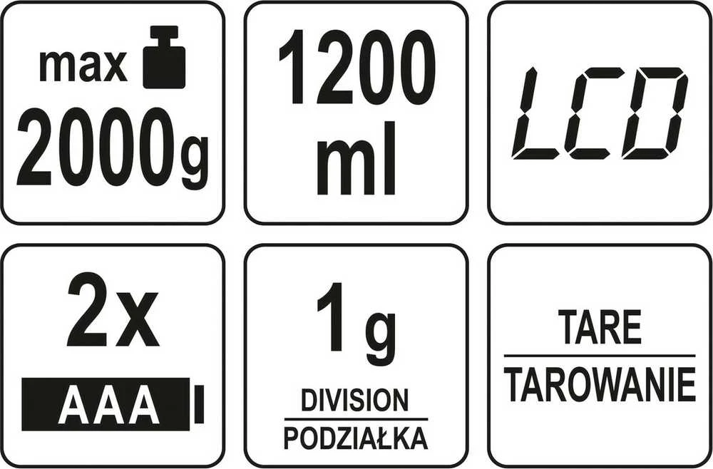 LUND Virtuvinės svarstyklės Z POJEMNIKIEM 1200ml