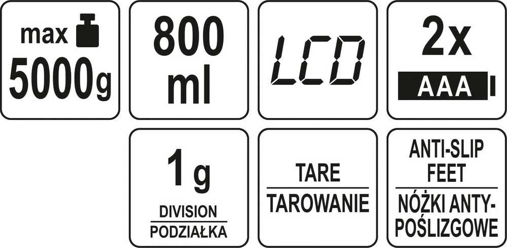 Lund Toya Sa Poland Virtuvinės svarstyklės su lėkšte | 800 ml (68361)