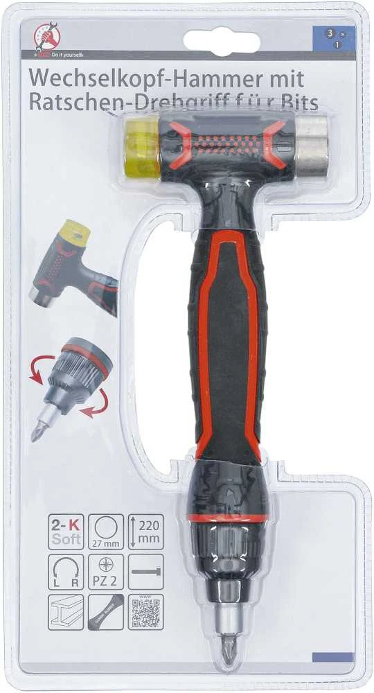 Grąžtas Sthor Bgs Technic Plaktukas su keičiama galvute su terkšline rankena antgaliams | reversinis | 3-in-1 (20800)