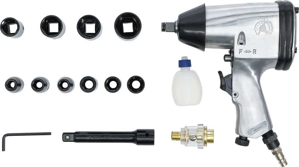 Grąžtas Bgs Technic Pneumatinis smūginis veržliaraktis su rinkiniu – 1/2" (12,5 mm), 320 Nm – 16 vnt (3211)