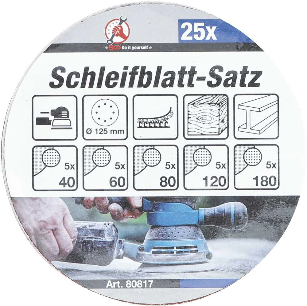 Bgs Technic Šlifavimo lapeliai Ø 125 mm | K 40-180 | 25 vnt. (80817)