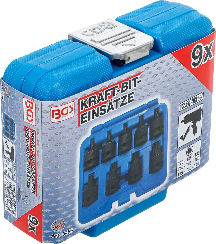 Bgs Technic Smūginių galvučių su T-Star antgaliais rinkinys 1/2" T20–T70 9 vnt. (5486)
