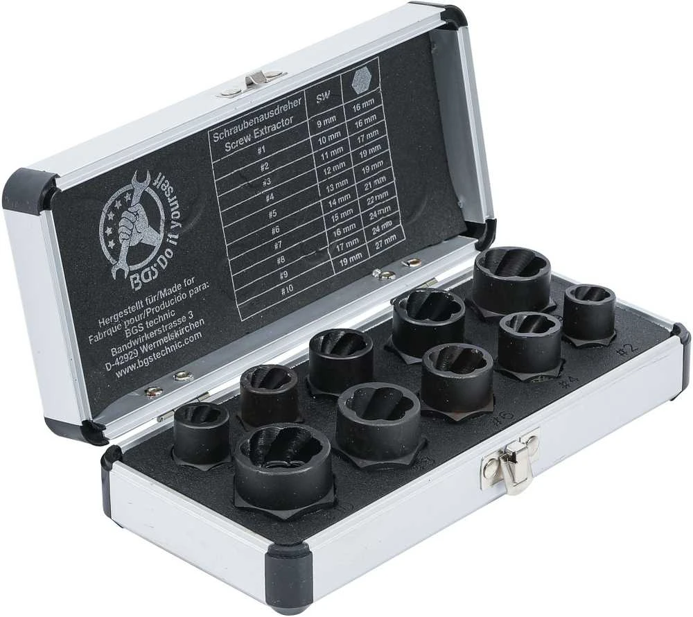 Bgs Technic Specialių galvučių rinkinys | Sraigtiniai ištraukėjai | 10 mm (3/8") | 9-19 mm | 10 vnt. (20210)