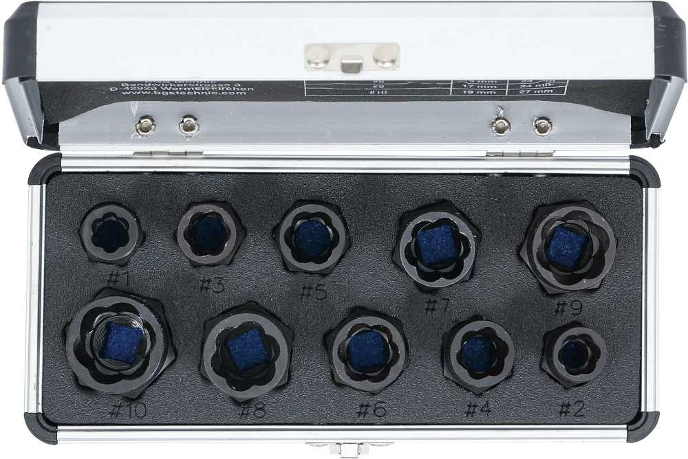 Bgs Technic Specialių galvučių rinkinys | Sraigtiniai ištraukėjai | 10 mm (3/8") | 9-19 mm | 10 vnt. (20210)