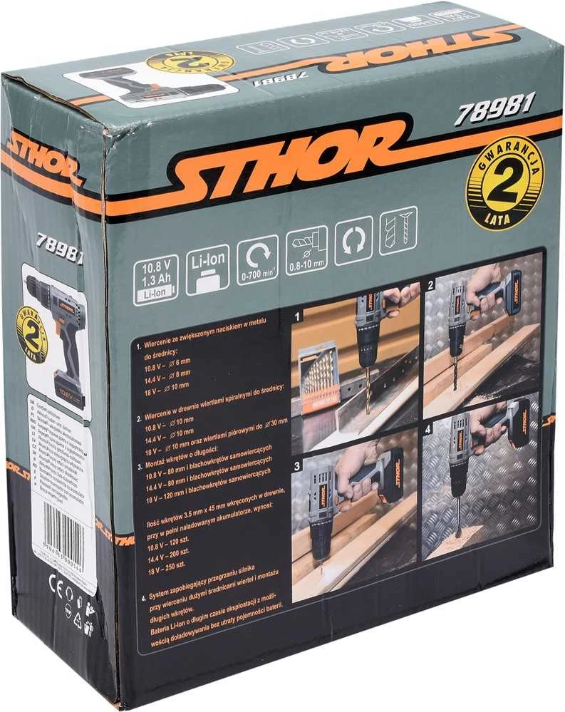 Sthor suktuvas gręžtuvas 10,8V 1 x 1,3Ah Li-Ion 1 greičio, 700 aps/min, 10mm 78981