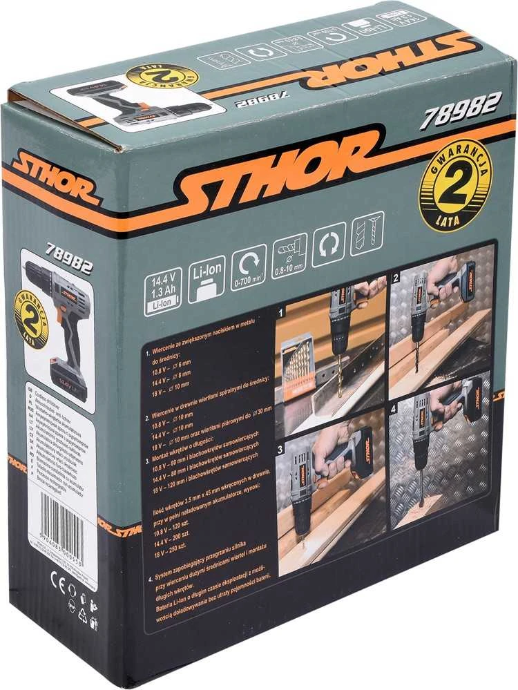 Toya Sa Poland STHOR WIERTARKO - suktuvas 14,4V 1 x 1,3ah Li-Ion 1 BIEG, 700 aps./min, 10mm, 17Nm 78982
