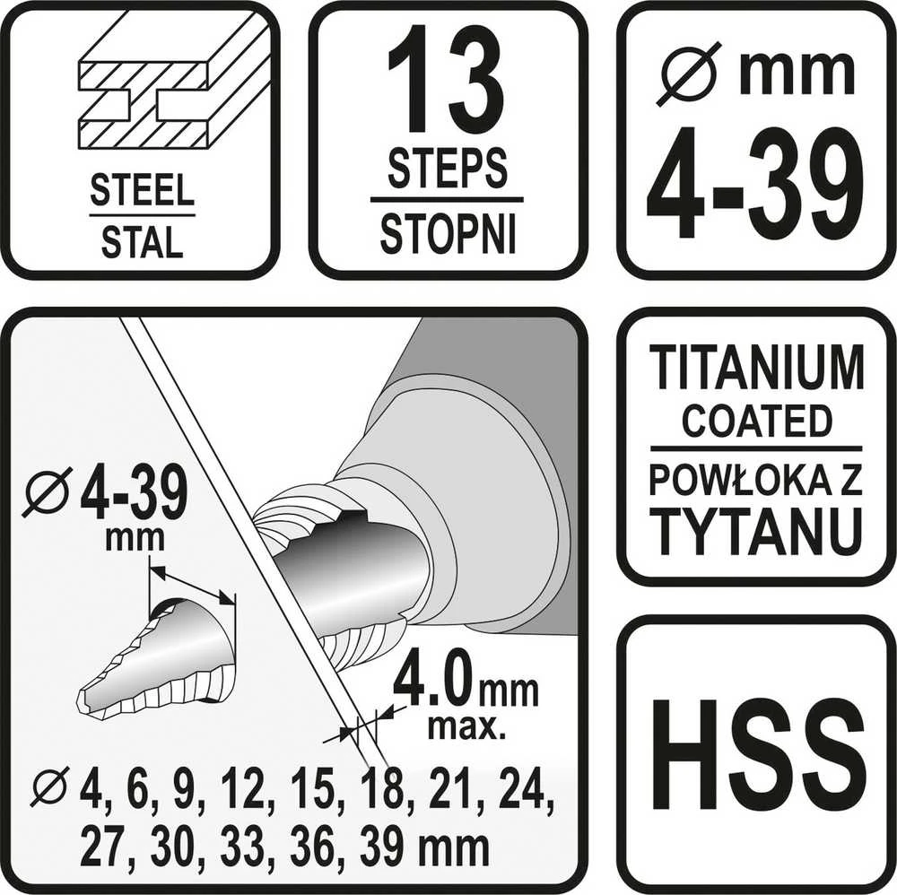 Grąžtas STHOR grąžtai STOPNIOWE 4-39mm