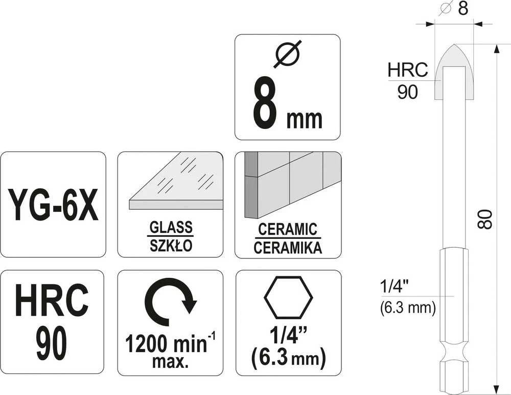 Grąžtas STHOR grąžtai DO SZKŁA I CERAMIKI 8mm HEX