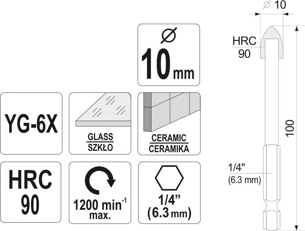 Grąžtas STHOR grąžtai DO SZKŁA I CERAMIKI 10mm HEX