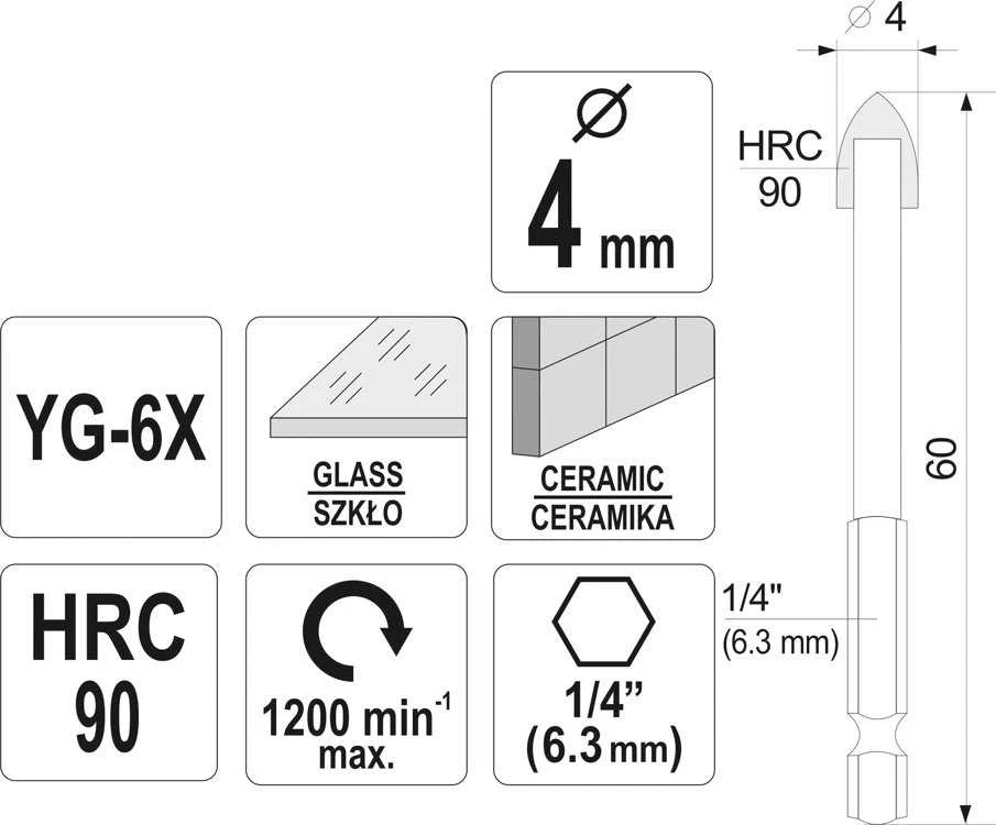 Grąžtas Toya Sa Poland STHOR kwiatowe DO STIKLAS IR KERAMIKA 3 mm ŠEŠIAKARIŲ