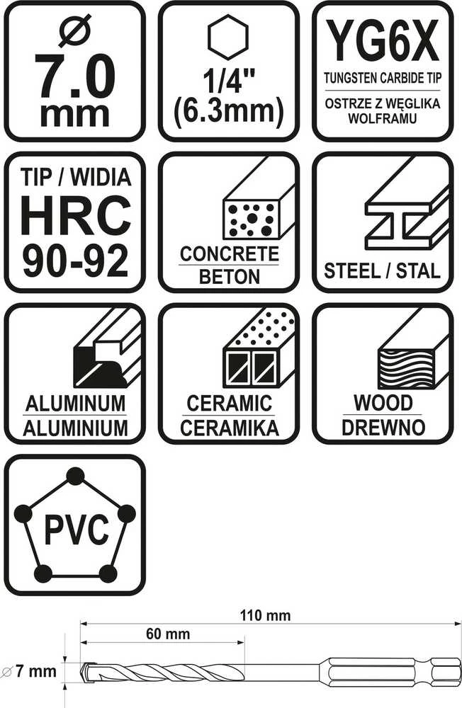 Grąžtas Toya Sa Poland STHOR grąžtai UNIWERSALNE 7mm HEX