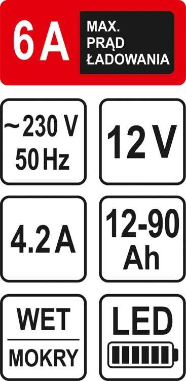 Sthor Toya Sa Poland Pakrovėjas akumuliatoriams | 6A / 12V / 90 Ah | LED (82542)