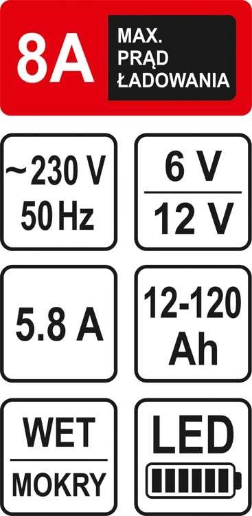 Sthor Toya Sa Poland Pakrovėjas akumuliatoriams | 8A / 12V / 120 Ah | LED (82543)