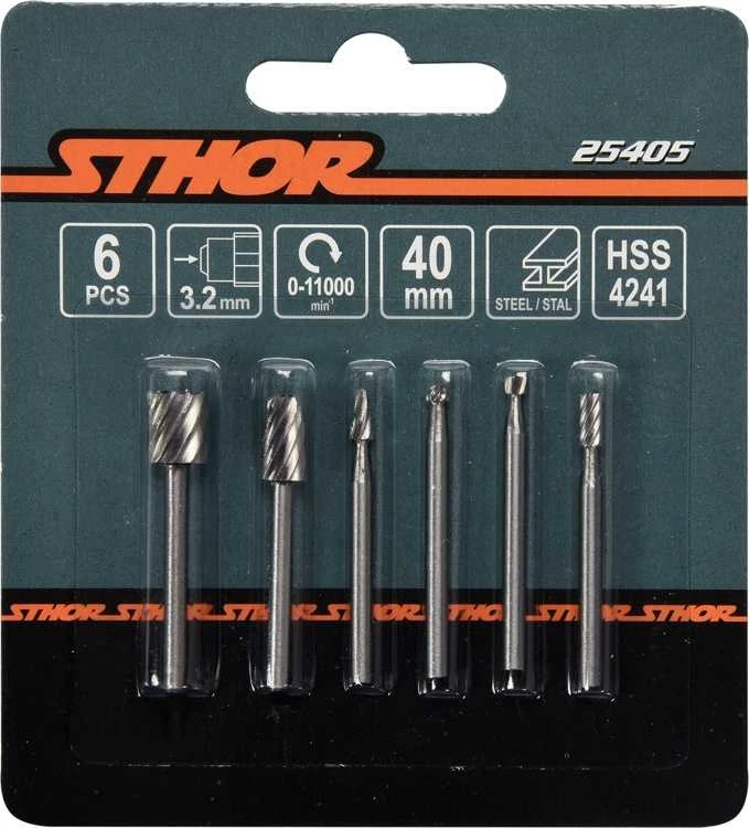 STHOR HSS frezos šlifuokliams, mini kotas, 3,2 mm, 6 vnt.