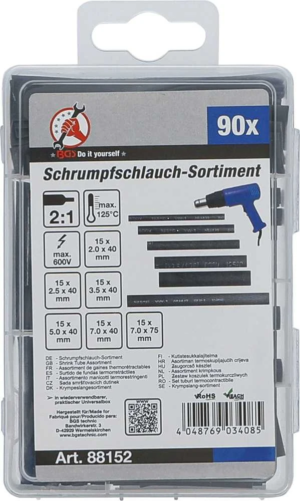 Bgs Technic Susitraukiančių šlangelių (kembrikų) rinkinys | juodi | 90 vnt. (88152)