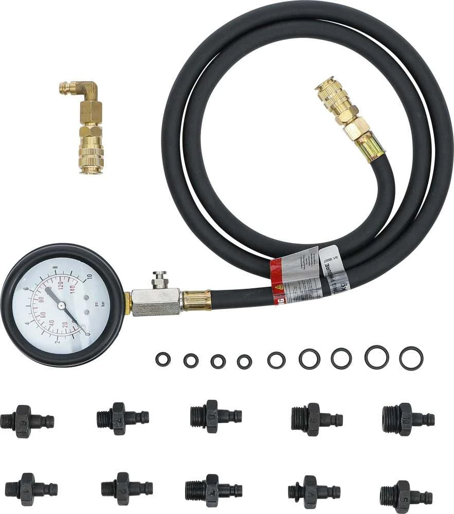 Bgs Technic Tepalo slėgio/spaudimo matuoklis su ilga žarna ir adapteriais (98007)