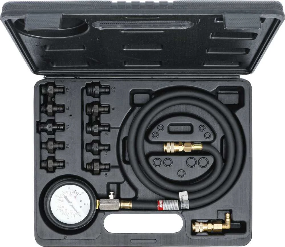 Bgs Technic Tepalo slėgio/spaudimo matuoklis su ilga žarna ir adapteriais (98007)