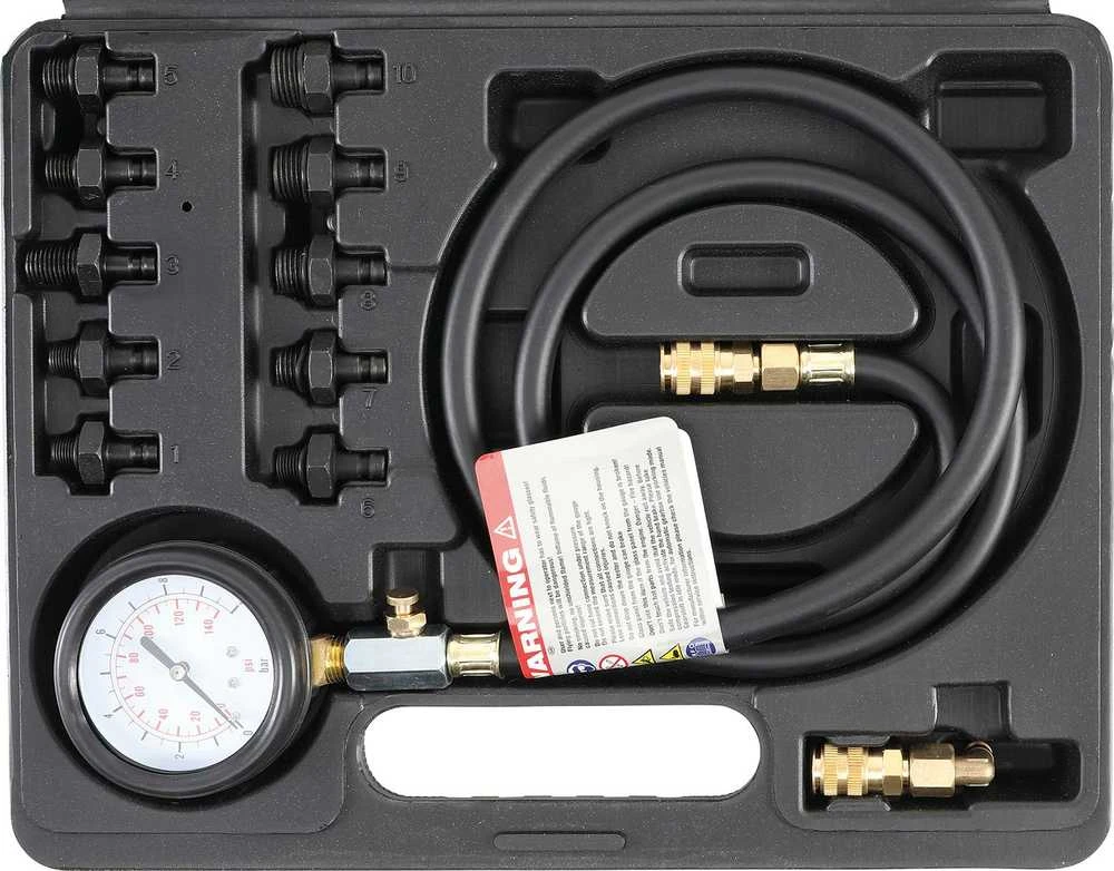 Bgs Technic Tepalo slėgio/spaudimo matuoklis su ilga žarna ir adapteriais (98007)