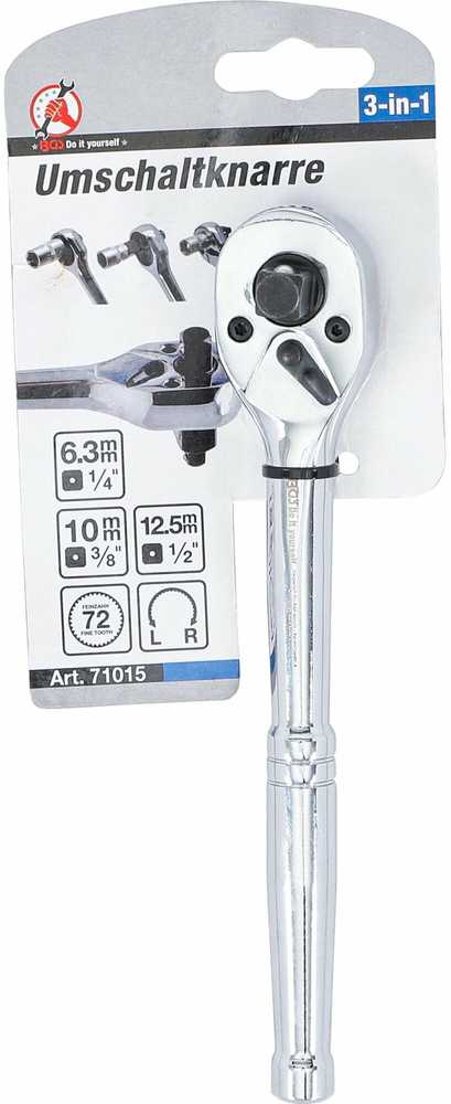 Bgs Technic Terkšlė | Smulkūs dantys | 3 viename | 6,3 mm (1/4") / 10 mm (3/8") / 12,5 mm (1/2") (71015)