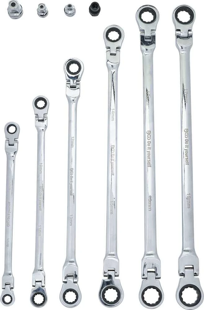 Bgs Technic Terkšliniai dvipusiai ilgi raktai | šarnyriniai | su adapteriais | 8x9 - 17x19 mm | 10 vnt. (91541)