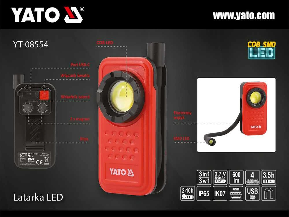 Yato Toya Sa Poland Darbo lempa akumuliatorinė | 600LM 3 in 1 (YT-08554)