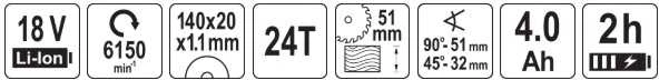 Yato Toya Sa Poland Diskinis pjūklas akumuliatorinis | 18V 140 mm | 2 vnt 4 AH akumuliatoriai (YT-8281185)