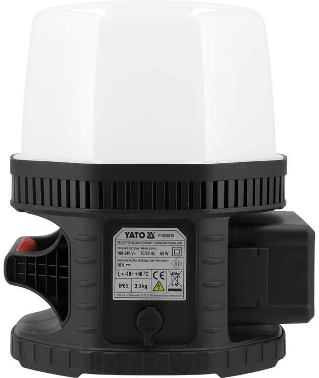 Toya Sa Poland Galingas nešiojamas neakinantis prožektorius su abažūru | 18V 10000LM 360°, IK08 (YT-829670)