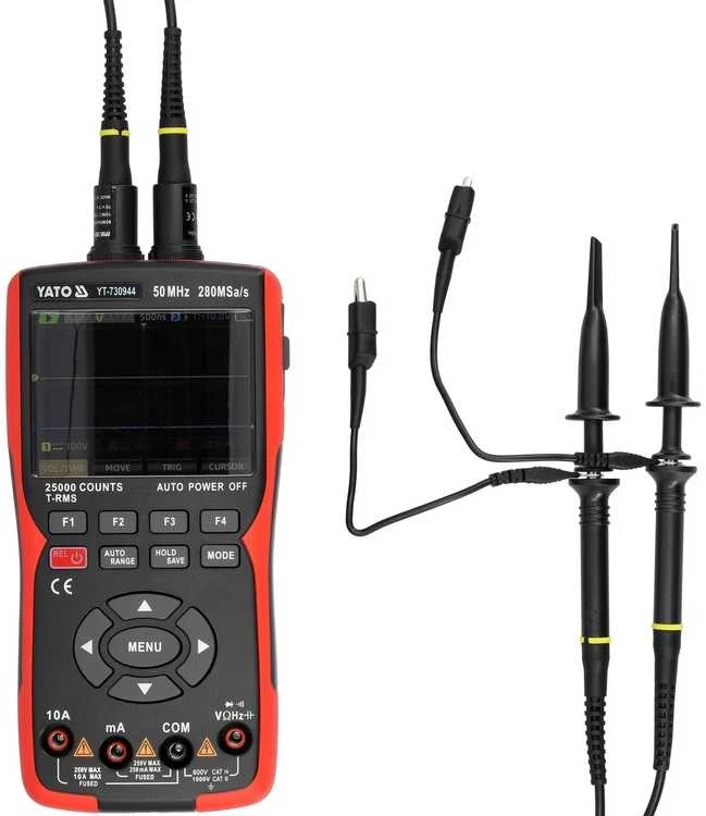Toya Sa Poland 2 kanalų 50 MHz osciloskopas su multimetru ir signalų generatoriumi | 280 MSa/s, TRUE RMS (YT-730944)