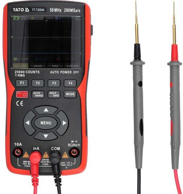 Toya Sa Poland 2 kanalų 50 MHz osciloskopas su multimetru ir signalų generatoriumi | 280 MSa/s, TRUE RMS (YT-730944)